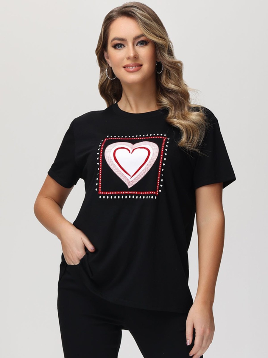 Women 89th + Madison Tops | Heart Graphic Tee Jet Black