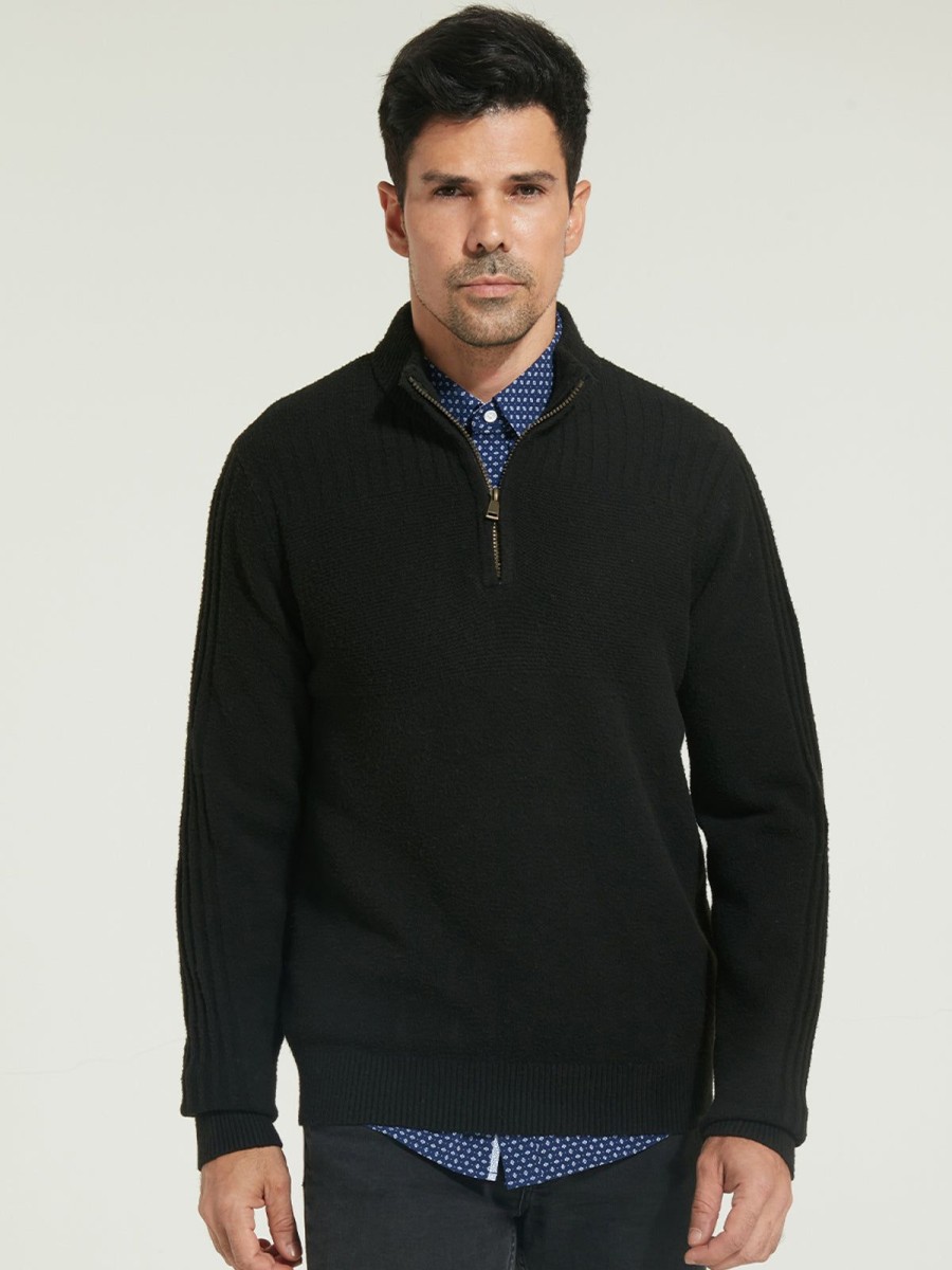 Men 89th + Madison | Ribbed Quarter Zip Sweater Black