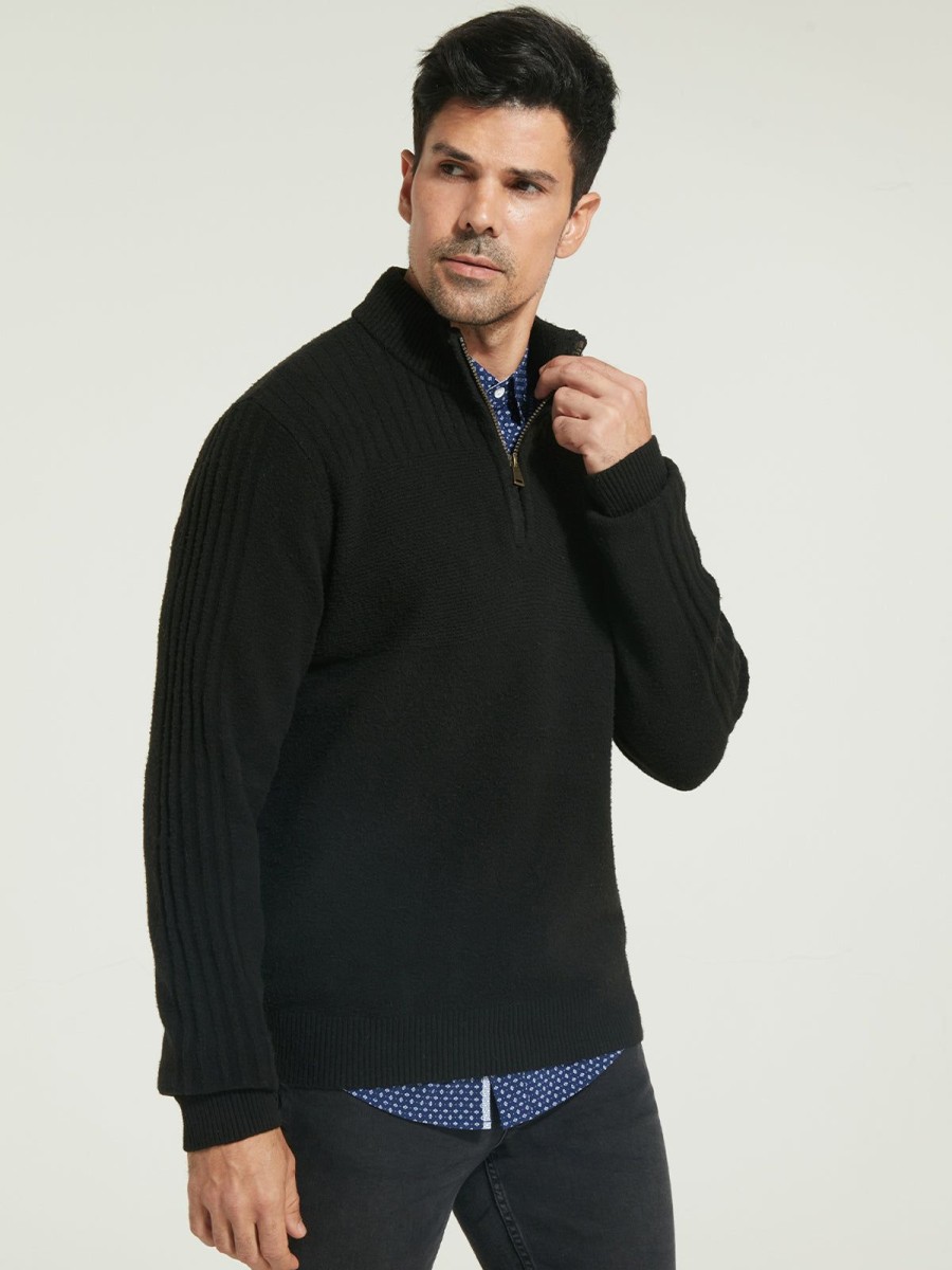 Men 89th + Madison | Ribbed Quarter Zip Sweater Black