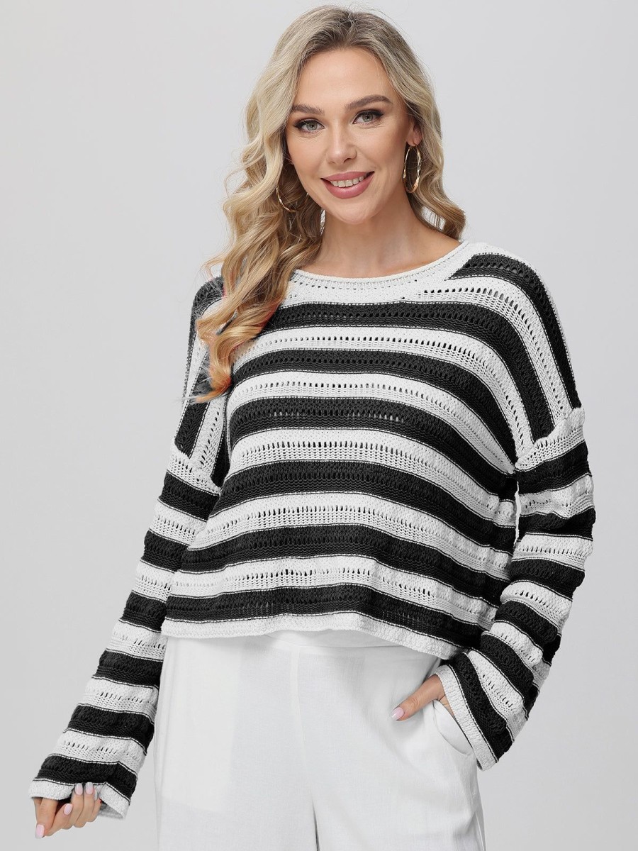 Women 89th + Madison Sweaters & Cardigans | Stripe Pointelle Stitch Pullover