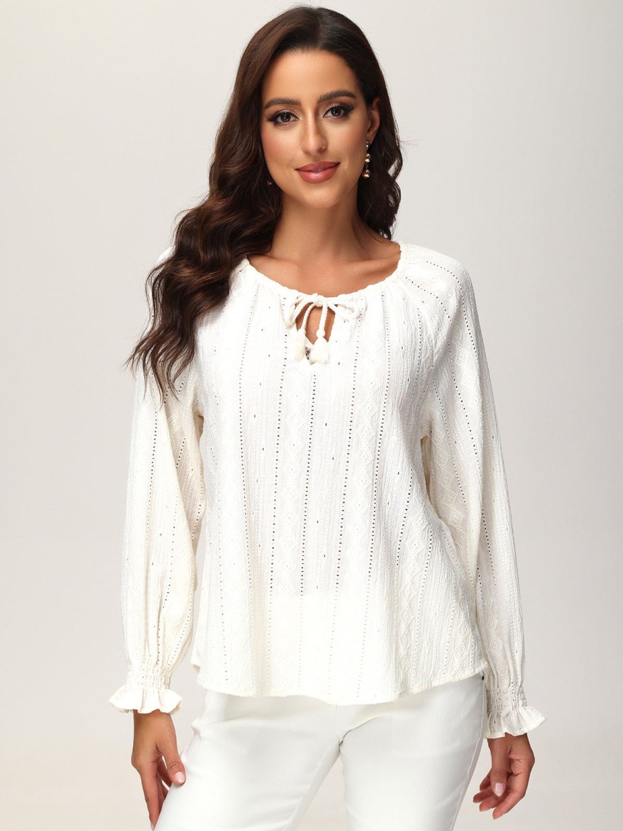 Women 89th + Madison Tops | Tie Neck Ruffle Cuff Long Sleeve Top Sugar Swizzle