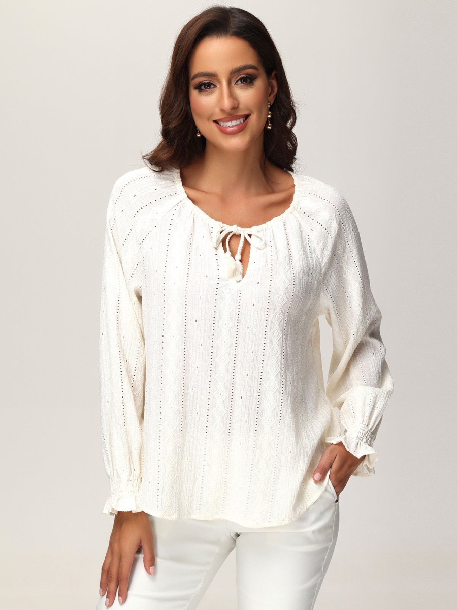 Women 89th + Madison Tops | Tie Neck Ruffle Cuff Long Sleeve Top Sugar Swizzle