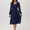 Women 89th + Madison Dresses | Lantern Sleeve Half Button Dress Medieval Blue