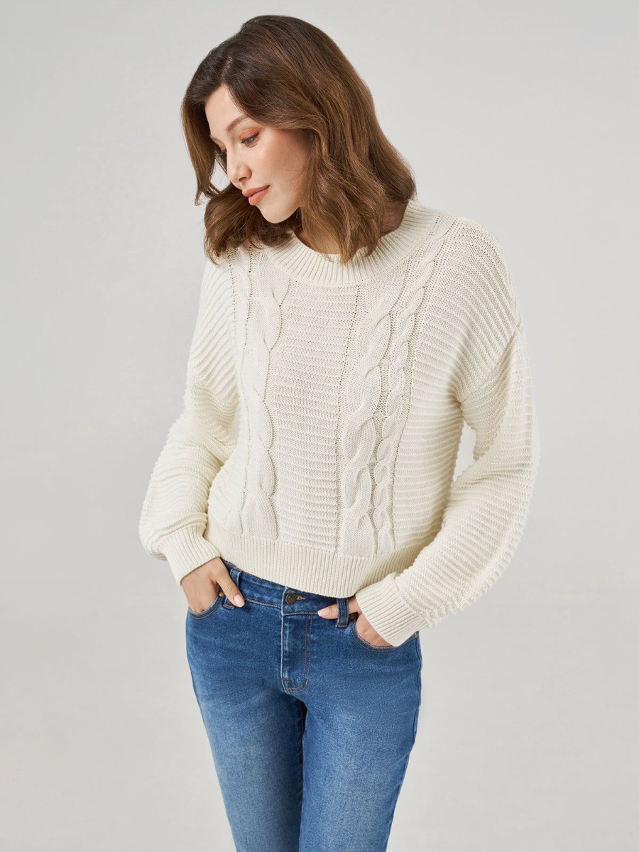 Women 89th + Madison Tops | Crewneck Cable Pullover