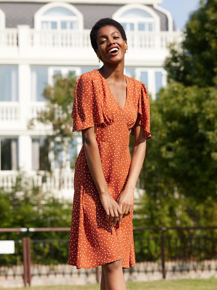 Women 89th + Madison Dresses | Polka Dots Flutter Sleeve Dress