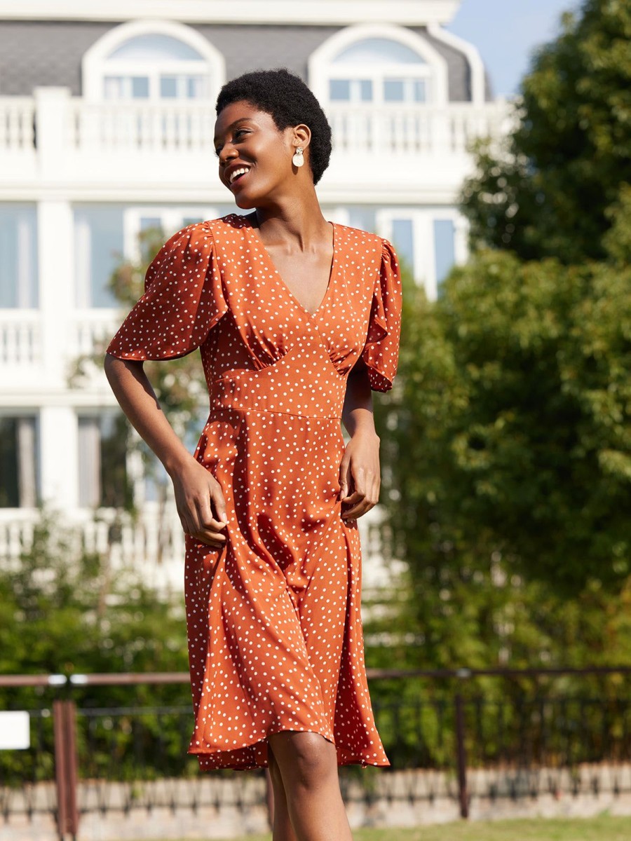 Women 89th + Madison Dresses | Polka Dots Flutter Sleeve Dress