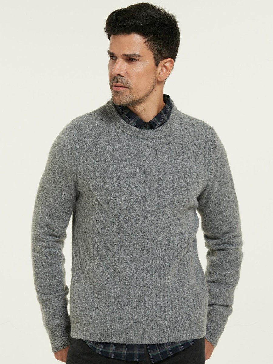 Men 89th + Madison | Cable Crewneck Sweater Misty Heather Grey