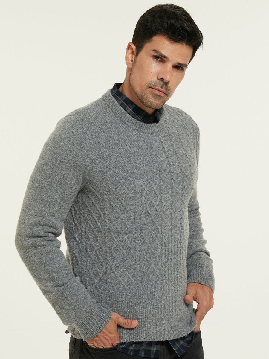 Men 89th + Madison | Cable Crewneck Sweater Misty Heather Grey