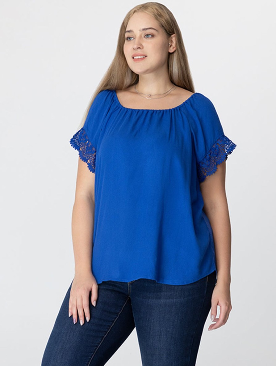 Women 89th + Madison Tops | Lace Trim Short Sleeve Top