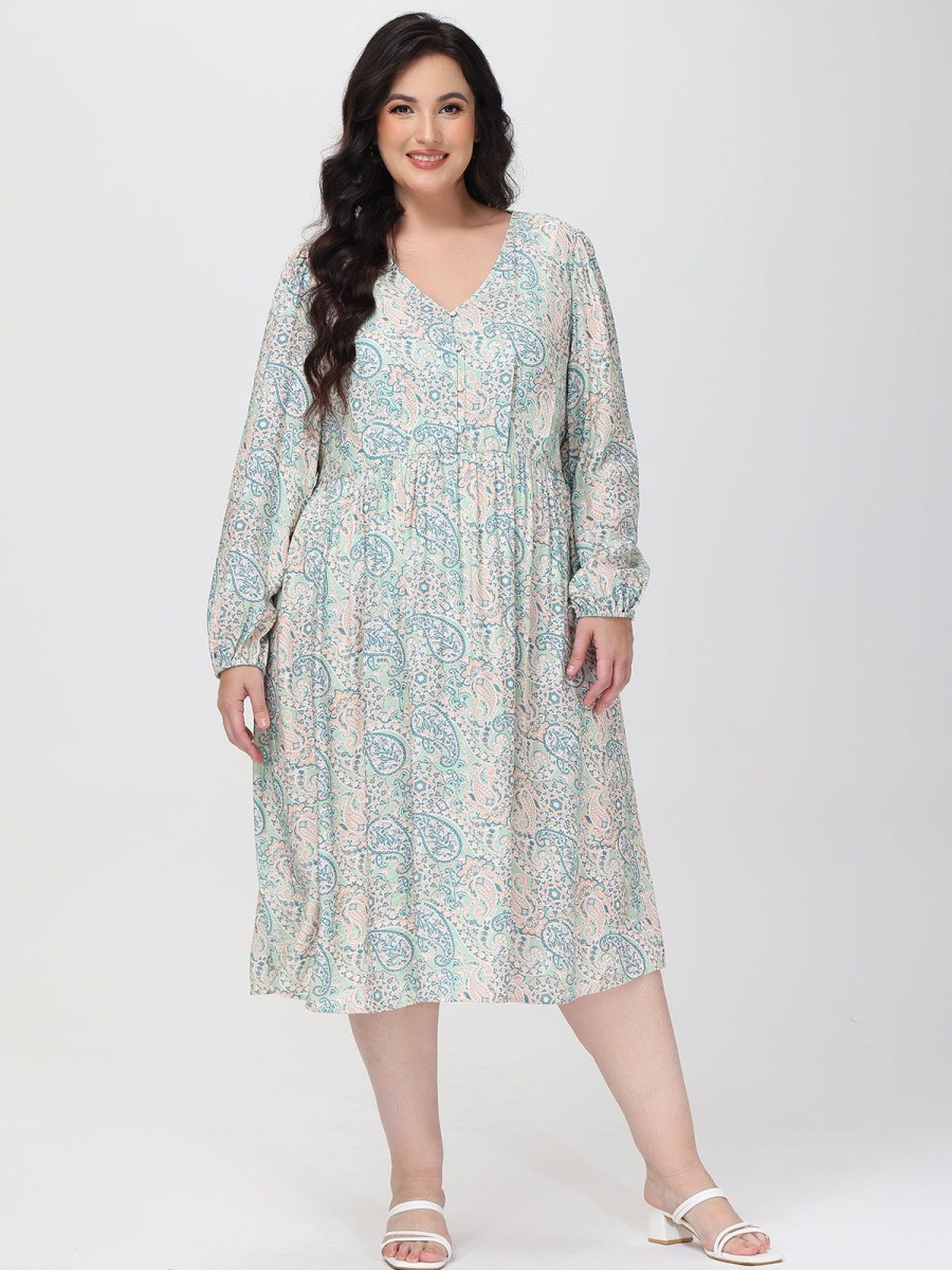 Women 89th + Madison Dresses | Paisley V-Neck Midi Dress Four Color Paisleypaislye