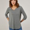 Women 89th + Madison Tops | 3/4 Sleeve V-Neck Top Medium Grey Heather