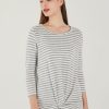 Women 89th + Madison Tops | Stripe Front Twist Crewneck Top Grey/White Combo