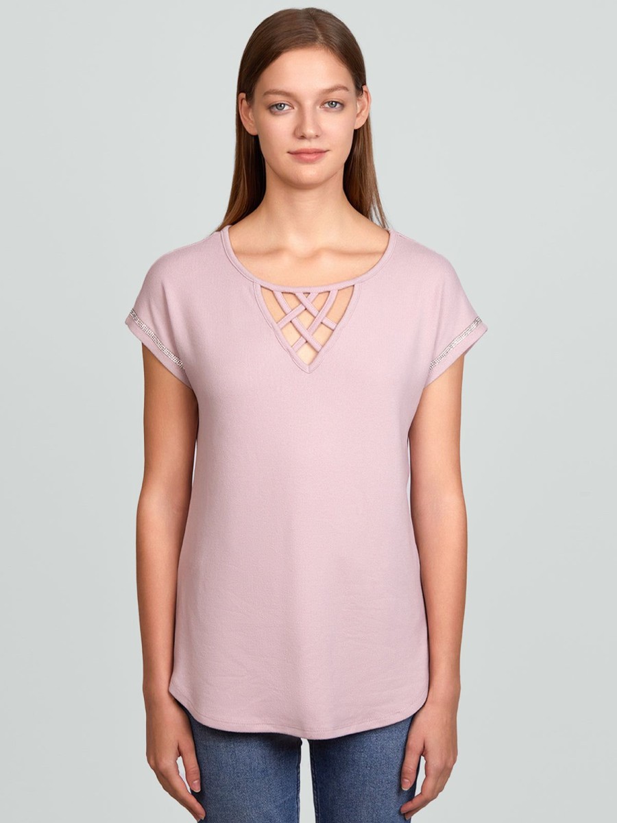 Women 89th + Madison Tops | Lace Up Crewneck Dolman Top