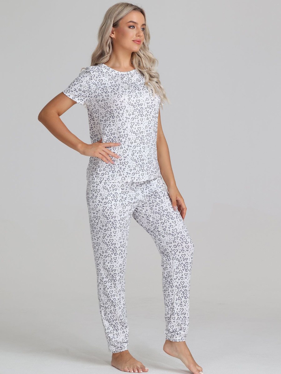 Women 89th + Madison Sleepwear | Heart Print Pajamas Set Bright White Combo