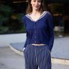 Women 89th + Madison Tops | Sailor Collar Cardigan Medieval Blue Combo