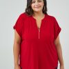 Women 89th + Madison Tops | Zip Short Sleeve Blouse