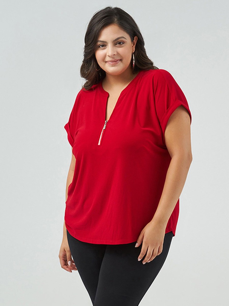 Women 89th + Madison Tops | Zip Short Sleeve Blouse