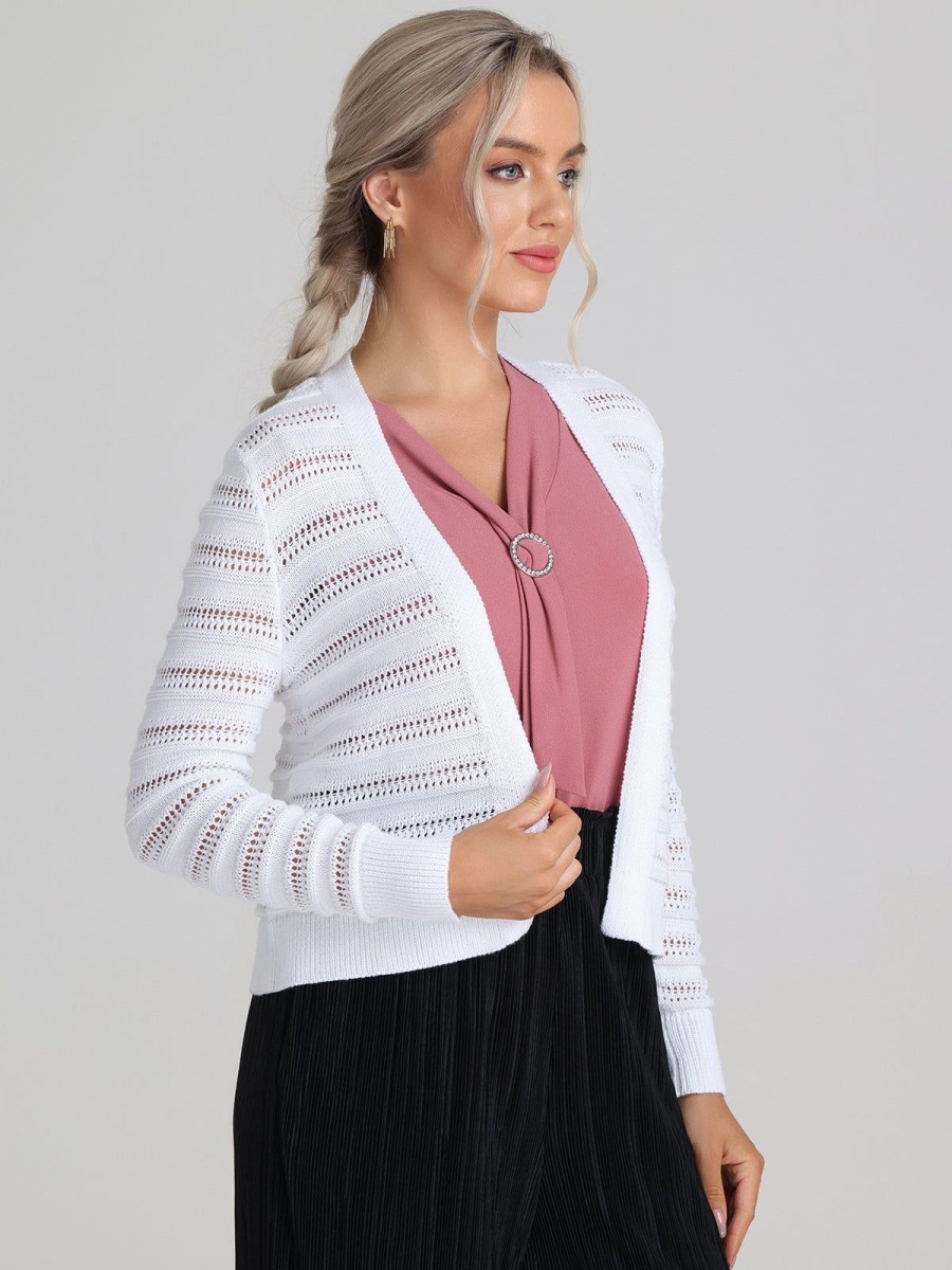 Women 89th + Madison Sweaters & Cardigans | Pointelle Open Front Cardigan Bleached White