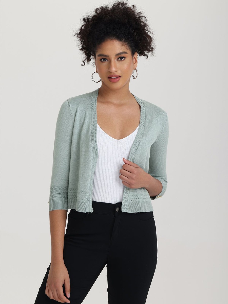 Women 89th + Madison Tops | Pointelle Trim Open Cardigan