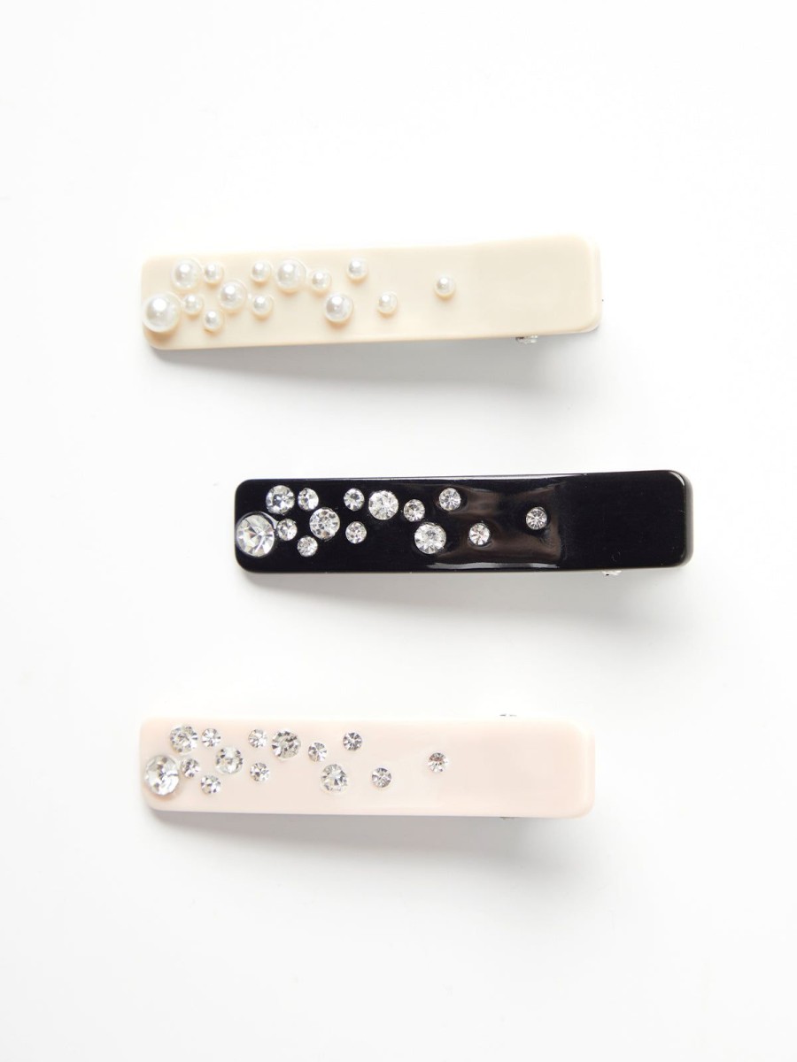 Women 89th + Madison Hair Accessories | Rhinestones 3-Pack Hair Clips Black/Cream