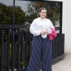 Women 89th + Madison Pants | High-Rise Stripe Wide Leg Pants Navy Blue Combo