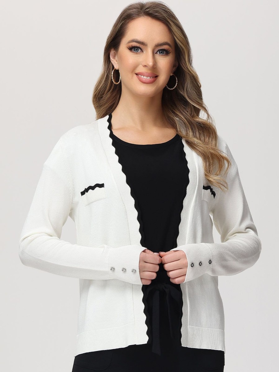 Women 89th + Madison Sweaters & Cardigans | Tipped Scallop Trim Cardigan Egret Combo