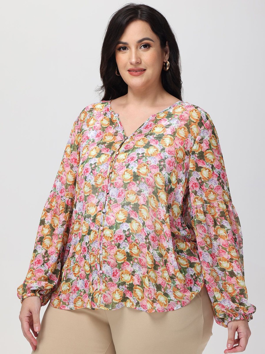 Women 89th + Madison Tops | Floral Button-Up Top Full House Pink