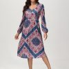 Women 89th + Madison Dresses | V-Neck Floral Midi Dress Sophisticated Bandana