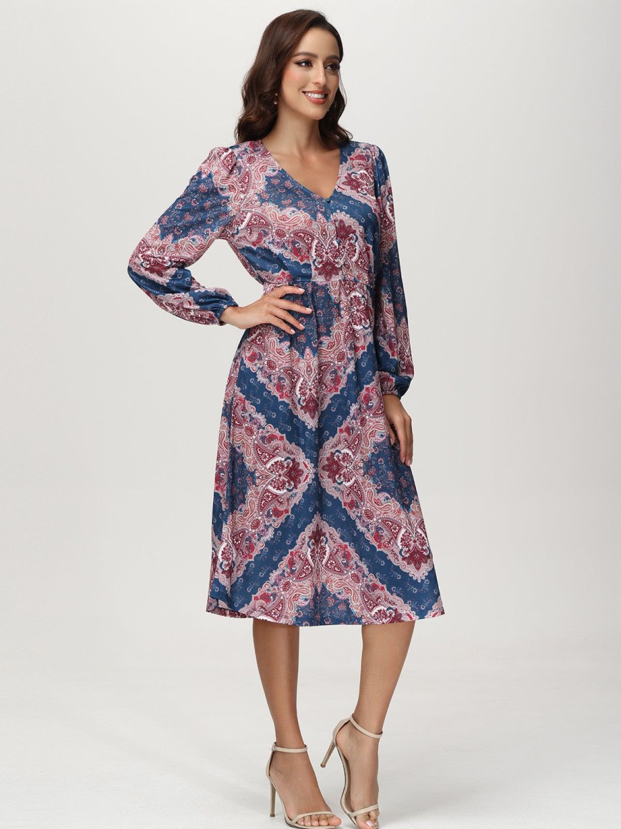 Women 89th + Madison Dresses | V-Neck Floral Midi Dress Sophisticated Bandana