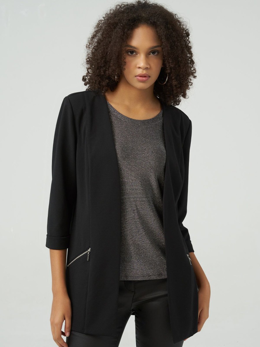 Women 89th + Madison Jackets & Blazers | 3/4 Sleeve Open Front Jacket Black