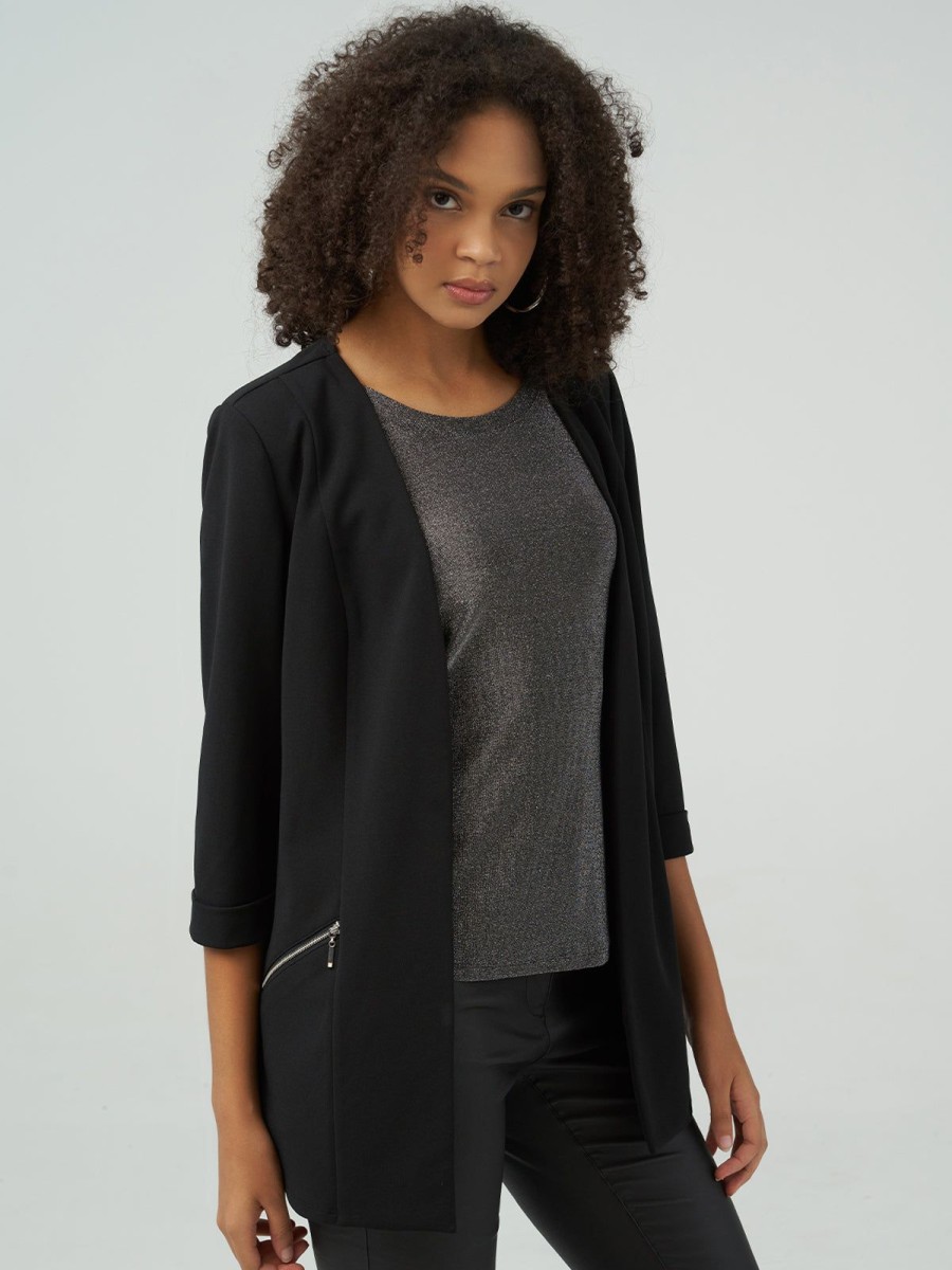 Women 89th + Madison Jackets & Blazers | 3/4 Sleeve Open Front Jacket Black