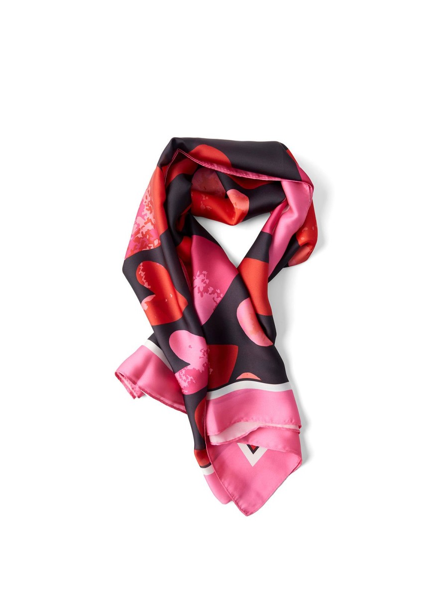 Women 89th + Madison Scarves | Heart Graphic Silk Scarf 89 Pink