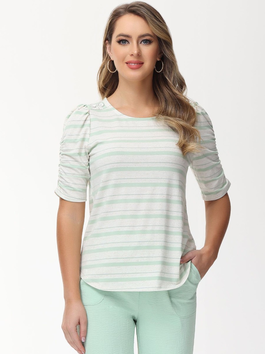 Women 89th + Madison Tops | Stripe Ruched Sleeve Top