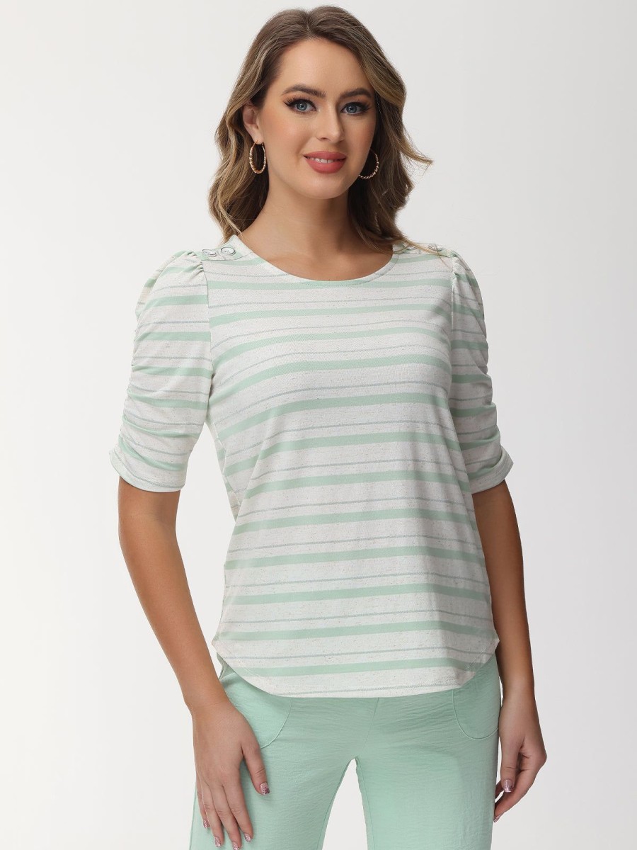 Women 89th + Madison Tops | Stripe Ruched Sleeve Top