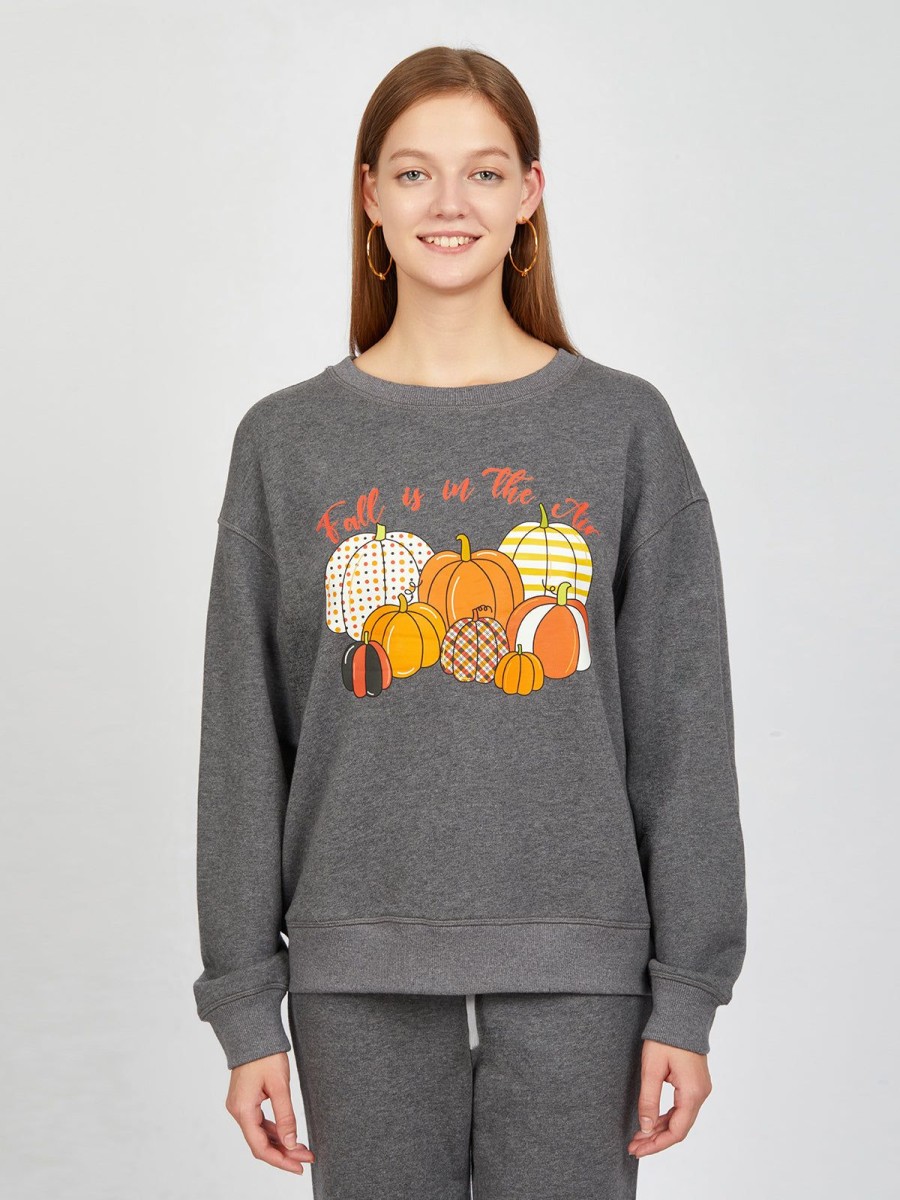 Women 89th + Madison Tops | Fall Is In The Air Sweatshirt Charcoal Heather Grey