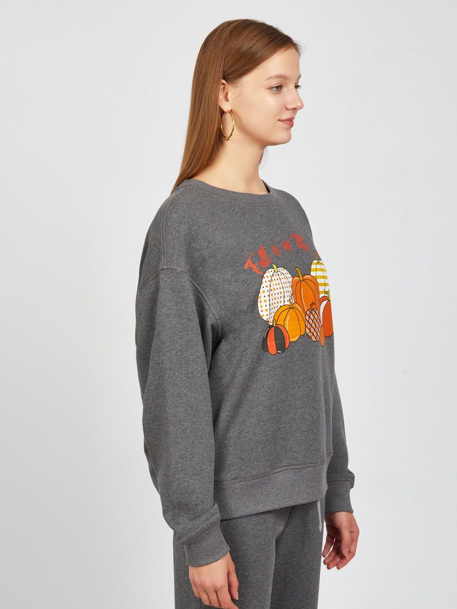 Women 89th + Madison Tops | Fall Is In The Air Sweatshirt Charcoal Heather Grey