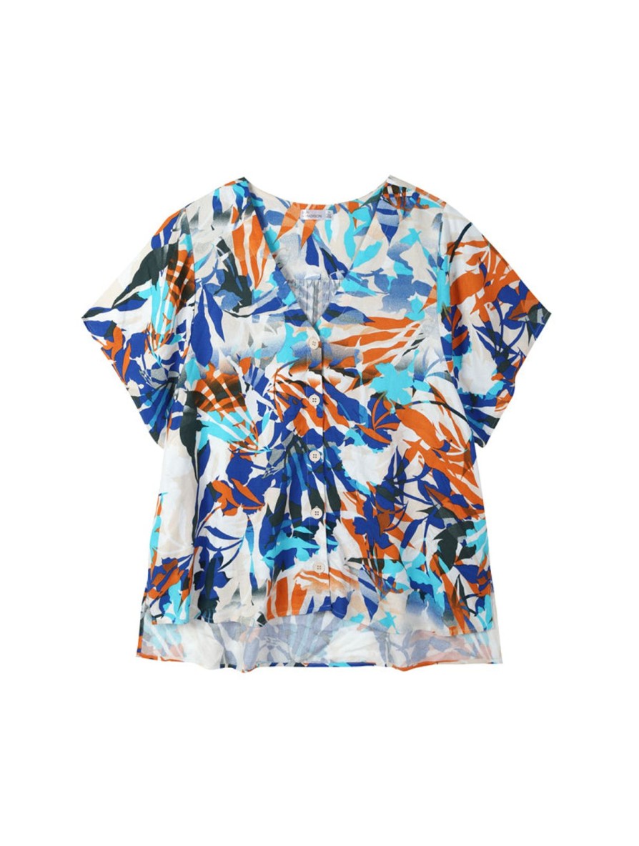 Women 89th + Madison Tops | Printed Button Front Dolman Top Sunset Tropical