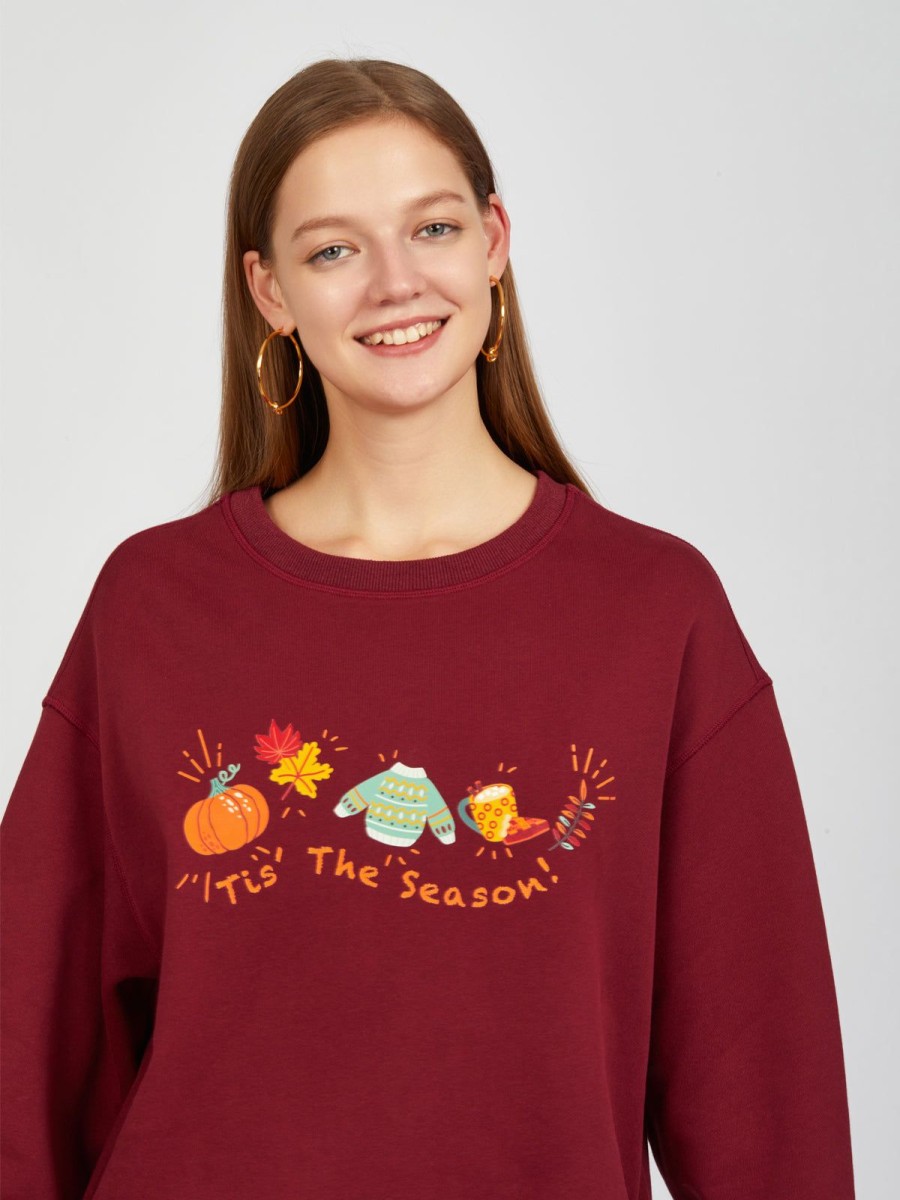 Women 89th + Madison Tops | Tis The Season Sweatshirt Burgundy