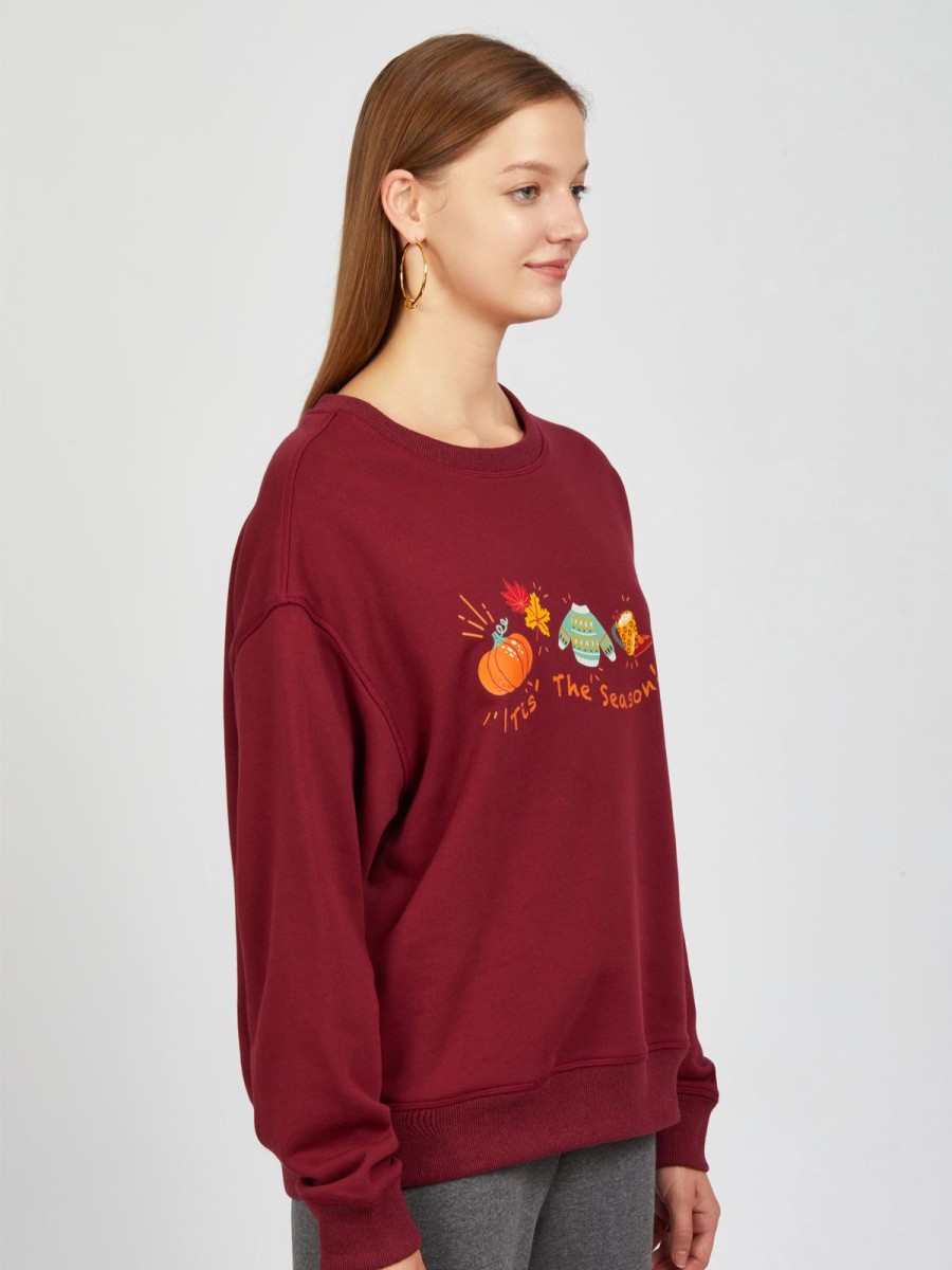 Women 89th + Madison Tops | Tis The Season Sweatshirt Burgundy