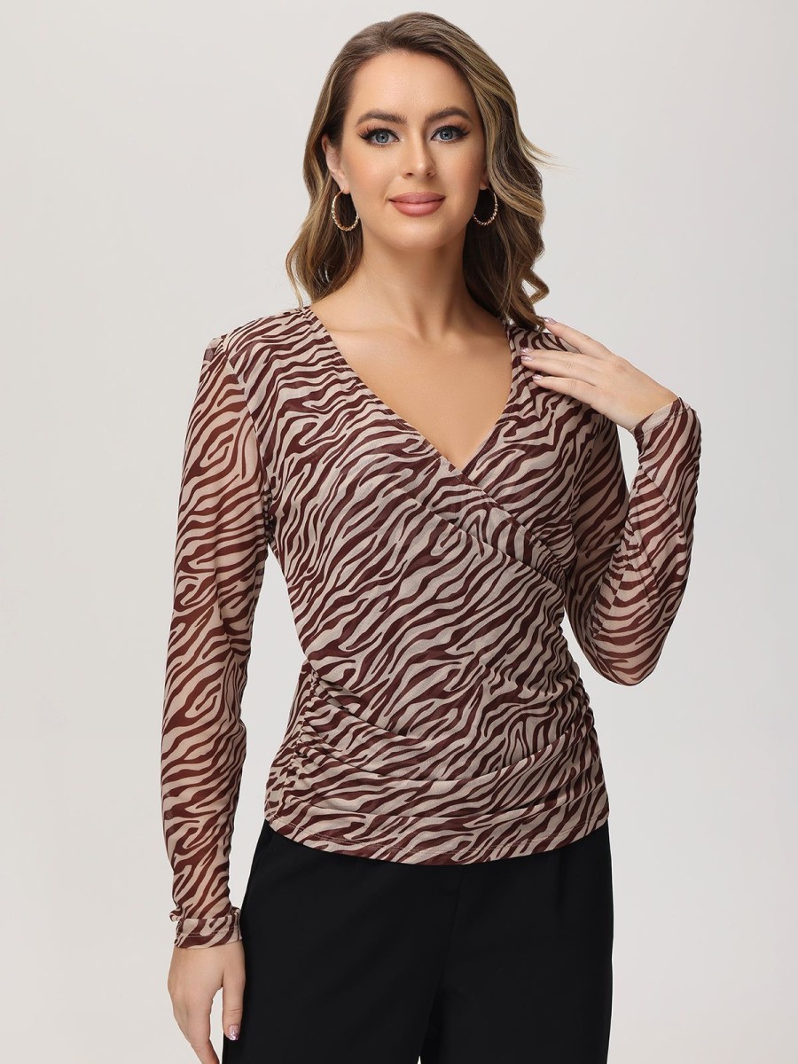 Women 89th + Madison Tops | Zebra Stripe Wrap Top African Zebra Rust Red