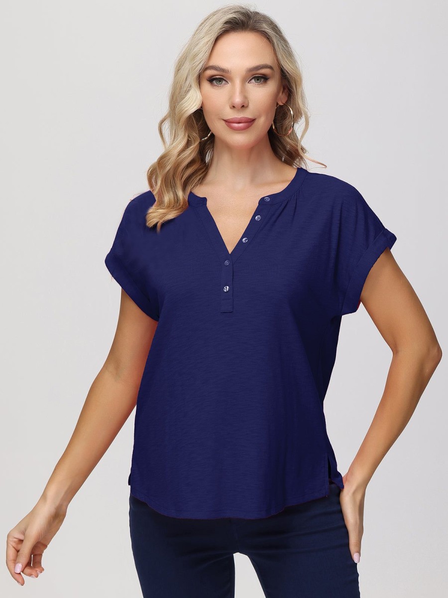 Women 89th + Madison Tops | Y Neckline With Buttons Top