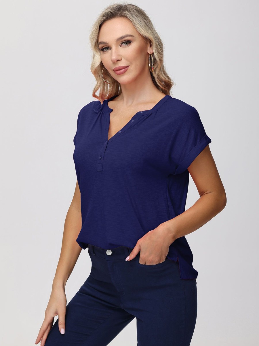 Women 89th + Madison Tops | Y Neckline With Buttons Top