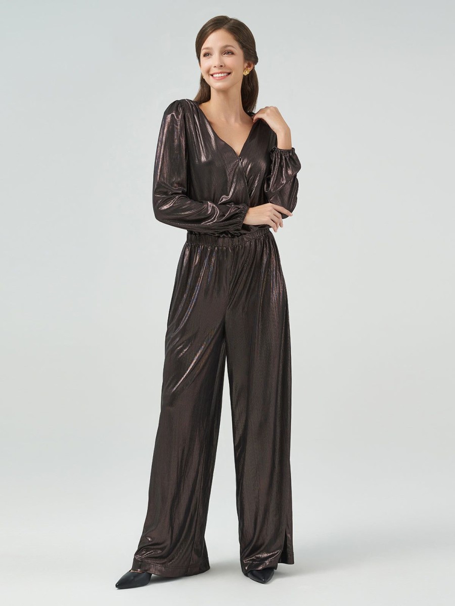 Women 89th + Madison Dresses | Metallic Wide Leg Jumpsuit Black Beauty