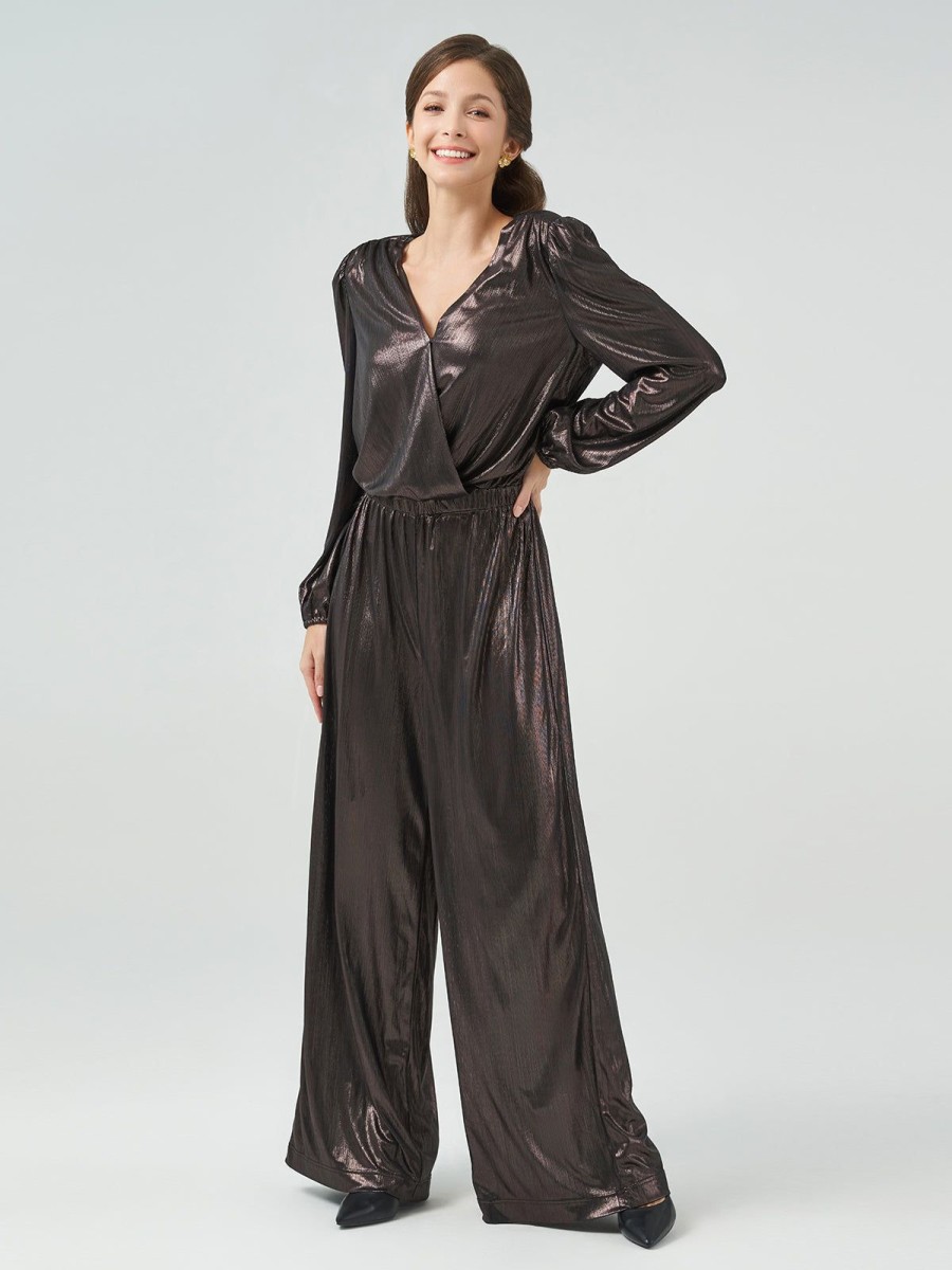 Women 89th + Madison Dresses | Metallic Wide Leg Jumpsuit Black Beauty