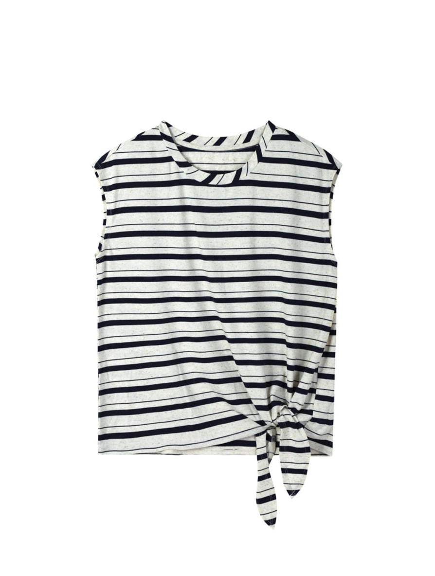 Women 89th + Madison Tops | Side Tie Stripe Muscle Tank Dark Blue/Chalk Combo