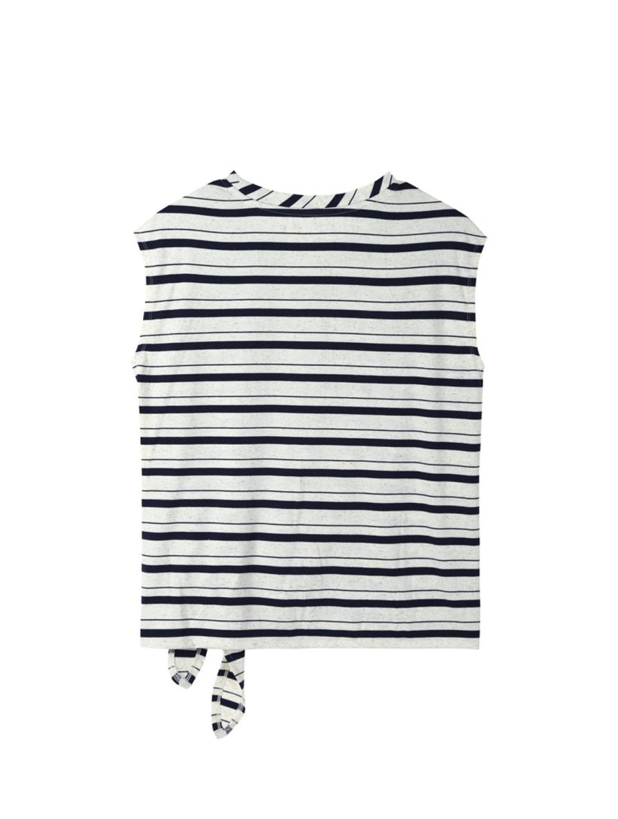 Women 89th + Madison Tops | Side Tie Stripe Muscle Tank Dark Blue/Chalk Combo